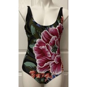 Kona Sol Women's Medium One Piece Swimsuit - Floral Scoop Neck